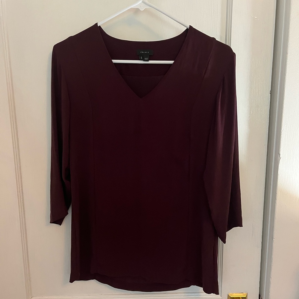 Theory Deep Burgundy V-Neck Blouse